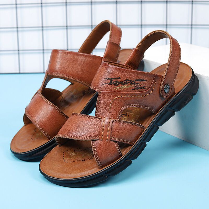 Herren Rindsleder Atmungsaktiv Geöffnete Rutschfeste Strand Casual Outdoor Sandalen