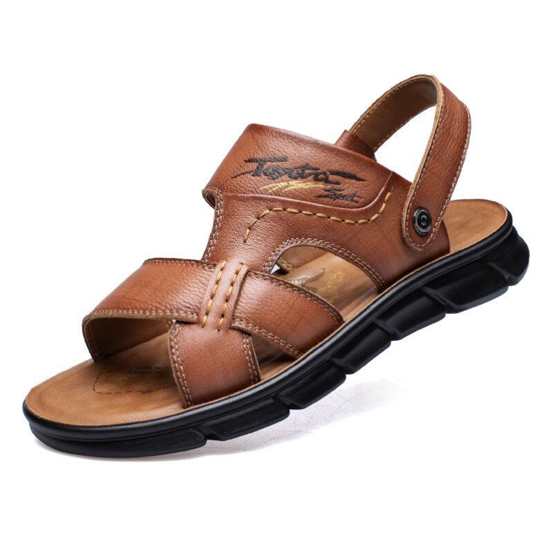 Herren Rindsleder Atmungsaktiv Geöffnete Rutschfeste Strand Casual Outdoor Sandalen