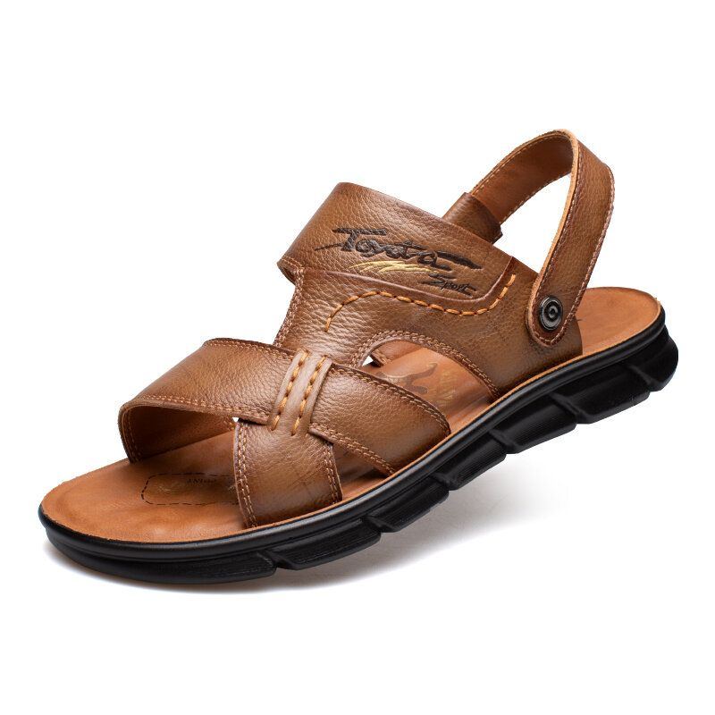 Herren Rindsleder Atmungsaktiv Geöffnete Rutschfeste Strand Casual Outdoor Sandalen