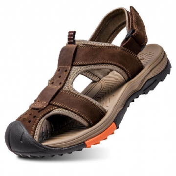 Herren Rindsleder Atmungsaktive Rutschfeste Geschlossene Zehen Strand Lässige Outdoor Sandalen