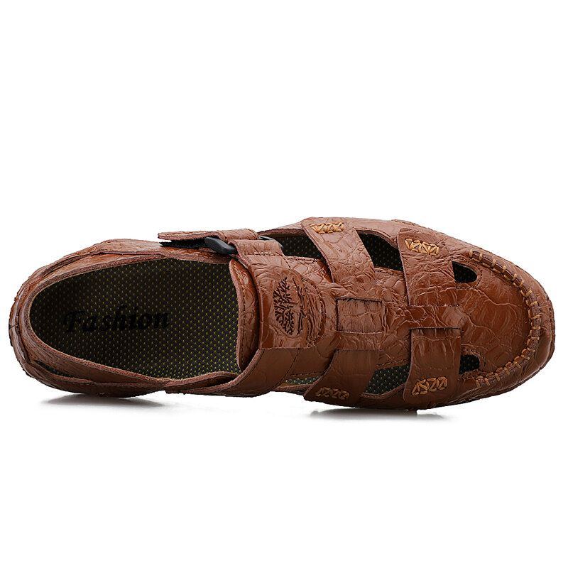 Herren Rindsleder Ausgehöhlt Atmungsaktive Soft Bottom Slip On Outdoor Lässige Strandsandalen