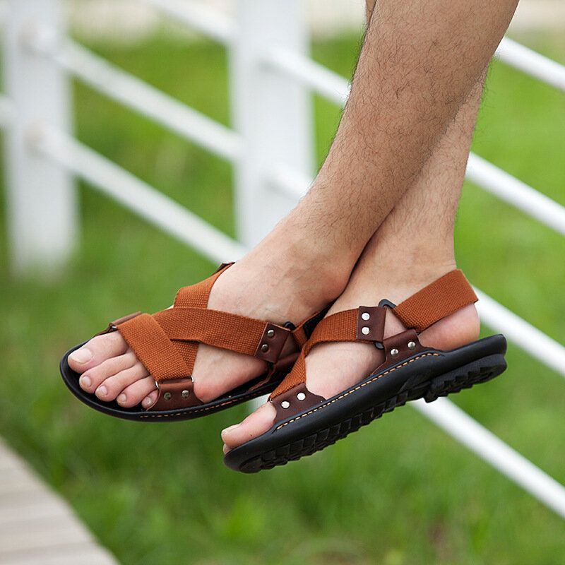 Herren Weave Band Opened Toe Rutschfeste Lässige Outdoor Sandalen