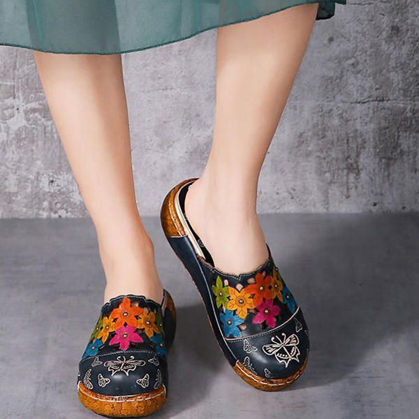 Original Flower Wedge Retro Echtlederschuhe Für Damen