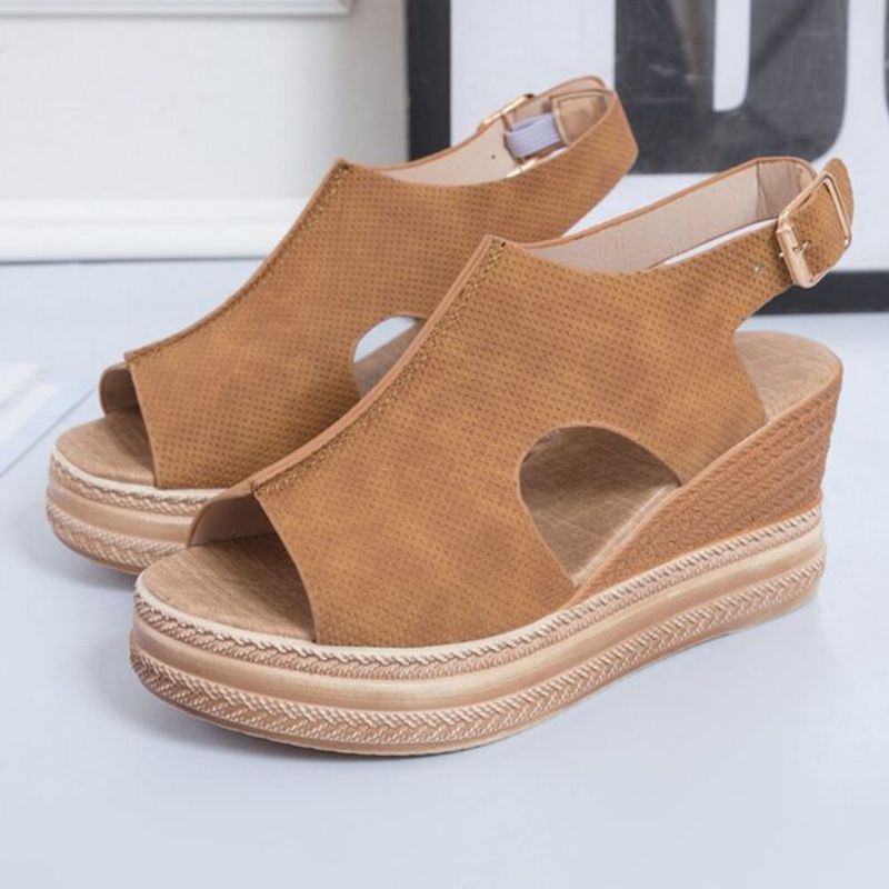 Plus Size Women Casual Buckle Comfy Open Toe Platform Wedges Sandalen