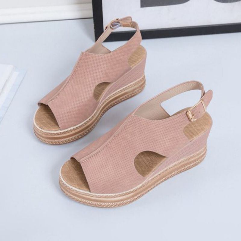 Plus Size Women Casual Buckle Comfy Open Toe Platform Wedges Sandalen