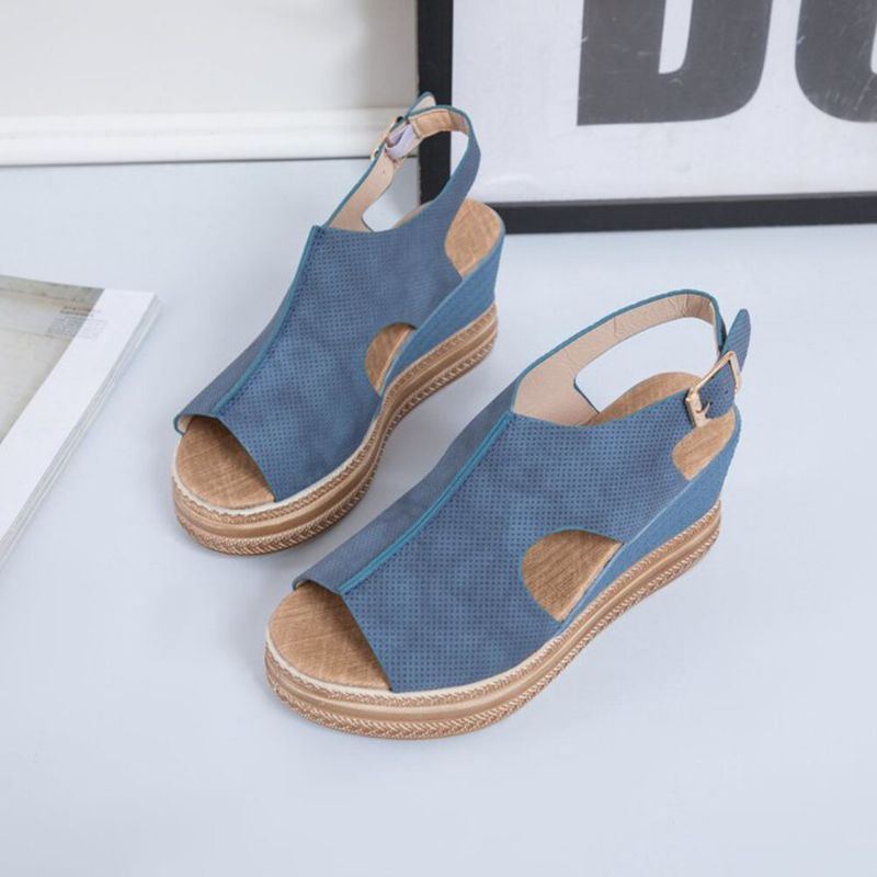 Plus Size Women Casual Buckle Comfy Open Toe Platform Wedges Sandalen