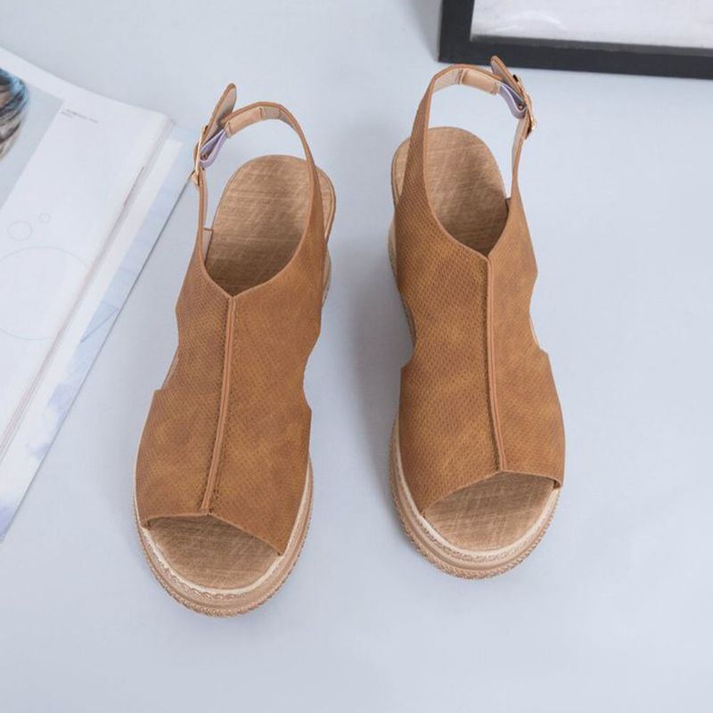 Plus Size Women Casual Buckle Comfy Open Toe Platform Wedges Sandalen