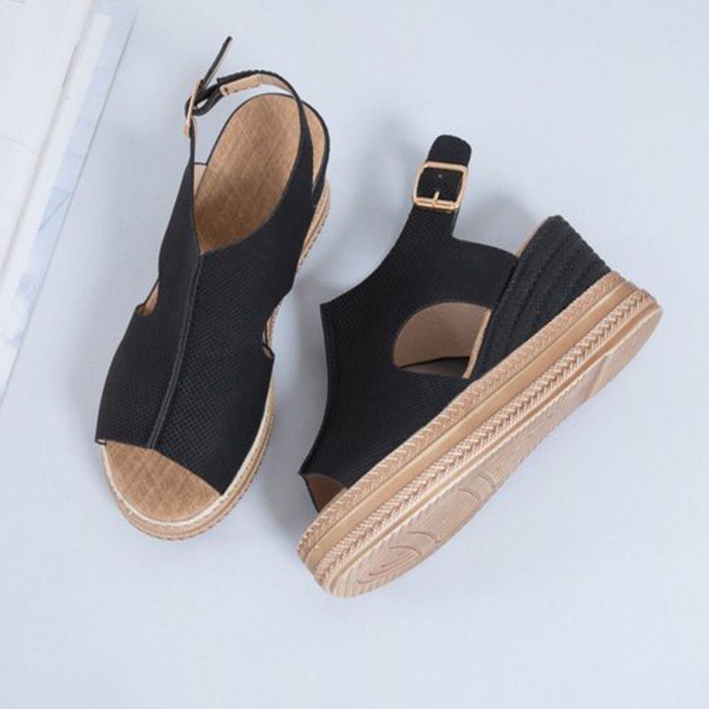 Plus Size Women Casual Buckle Comfy Open Toe Platform Wedges Sandalen