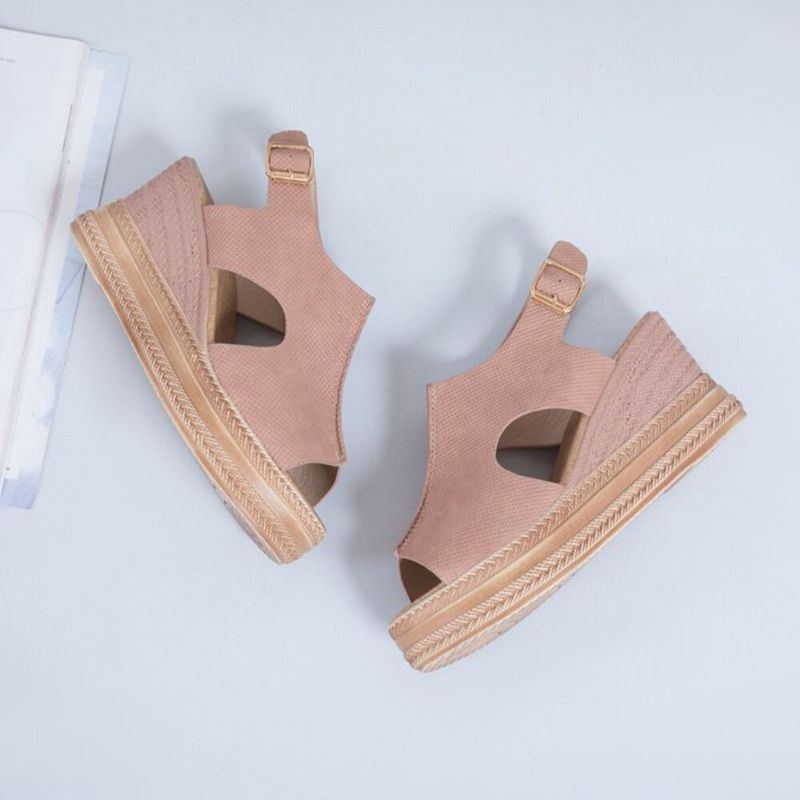 Plus Size Women Casual Buckle Comfy Open Toe Platform Wedges Sandalen