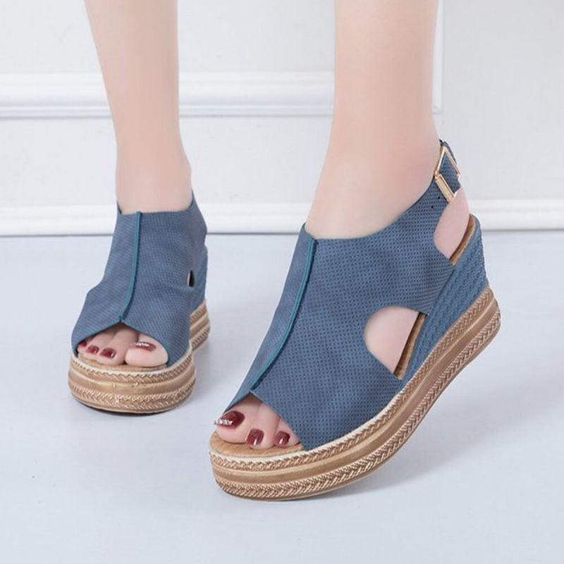 Plus Size Women Casual Buckle Comfy Open Toe Platform Wedges Sandalen