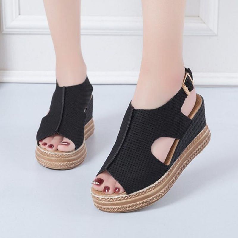 Plus Size Women Casual Buckle Comfy Open Toe Platform Wedges Sandalen