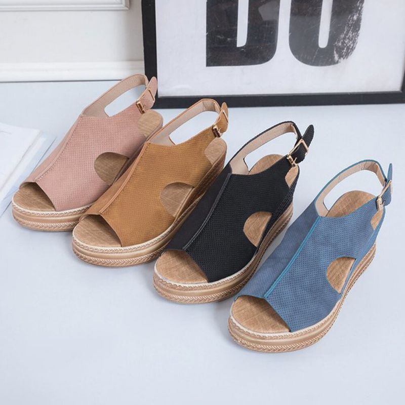 Plus Size Women Casual Buckle Comfy Open Toe Platform Wedges Sandalen