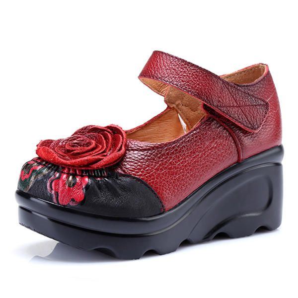 Retro Leder Blumen Schuhe Für Damen