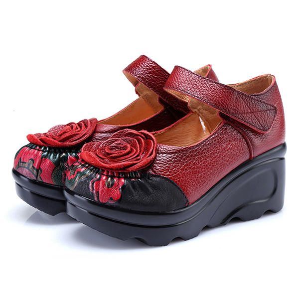 Retro Leder Blumen Schuhe Für Damen