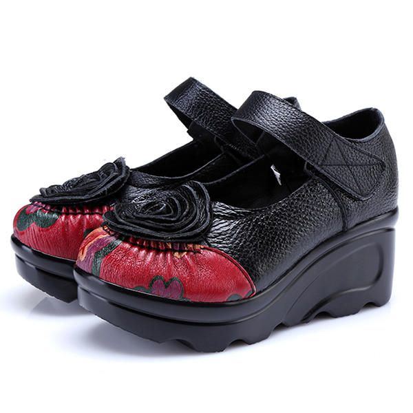 Retro Leder Blumen Schuhe Für Damen