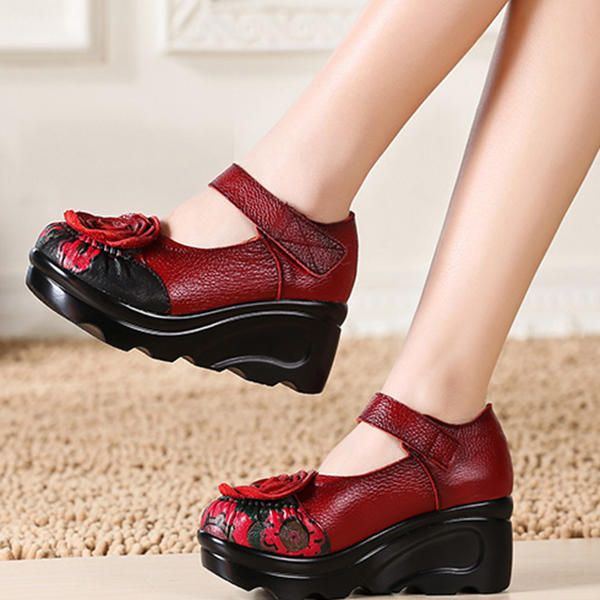 Retro Leder Blumen Schuhe Für Damen