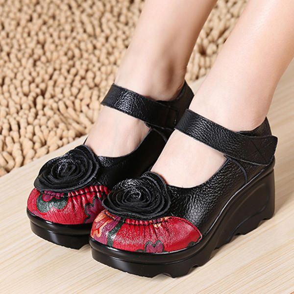 Retro Leder Blumen Schuhe Für Damen