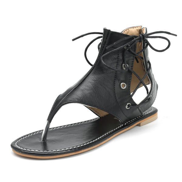 Römersandalen Für Damen Mit Schnürriemen Und Flachen Schuhen