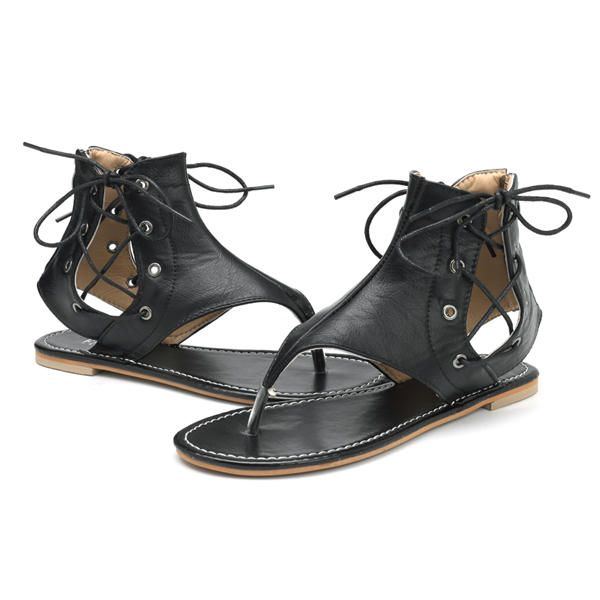 Römersandalen Für Damen Mit Schnürriemen Und Flachen Schuhen