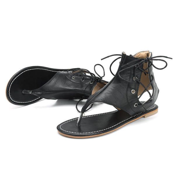 Römersandalen Für Damen Mit Schnürriemen Und Flachen Schuhen