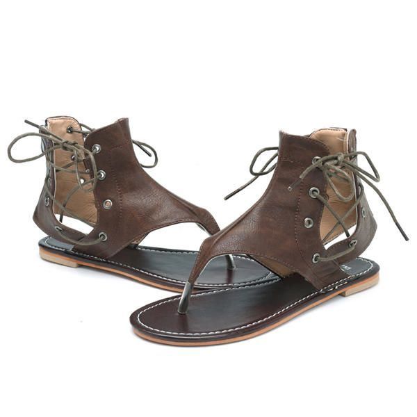 Römersandalen Für Damen Mit Schnürriemen Und Flachen Schuhen