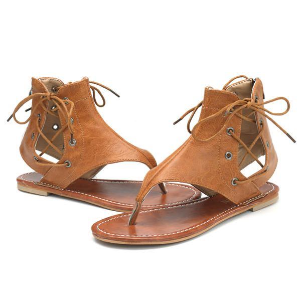 Römersandalen Für Damen Mit Schnürriemen Und Flachen Schuhen