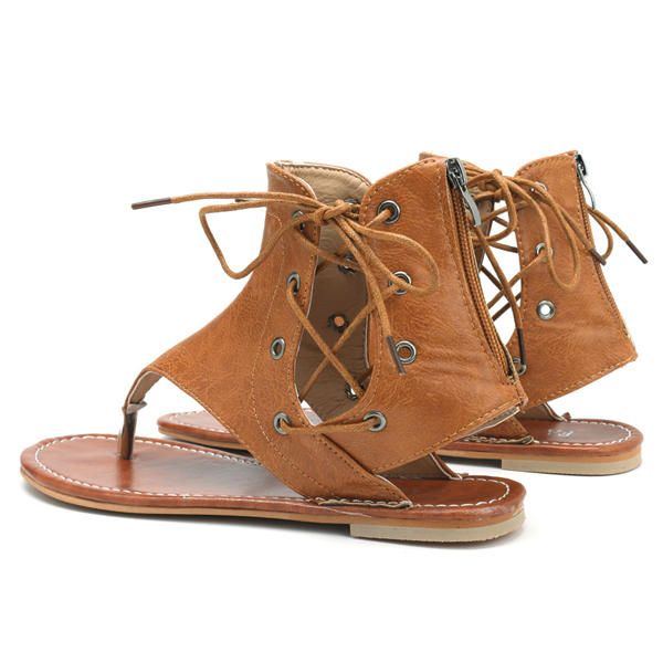 Römersandalen Für Damen Mit Schnürriemen Und Flachen Schuhen