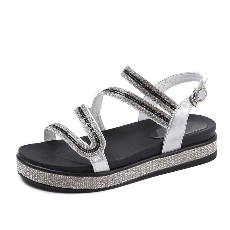 Roman Bequeme Plateau Sandalen Mit Strassschnalle Für Damen