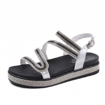 Roman Bequeme Plateau Sandalen Mit Strassschnalle Für Damen