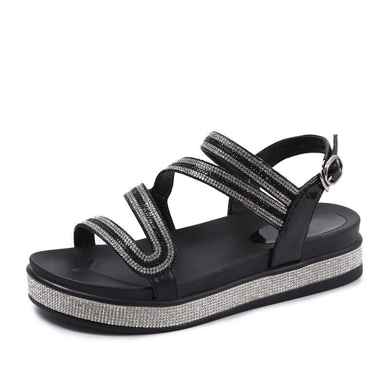 Roman Bequeme Plateau Sandalen Mit Strassschnalle Für Damen