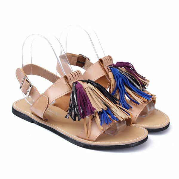 Sommer Damen Quasten Fransen Slingback Flache Sandalen Mokassins Schuhe