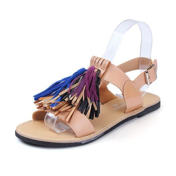 Sommer Damen Quasten Fransen Slingback Flache Sandalen Mokassins Schuhe