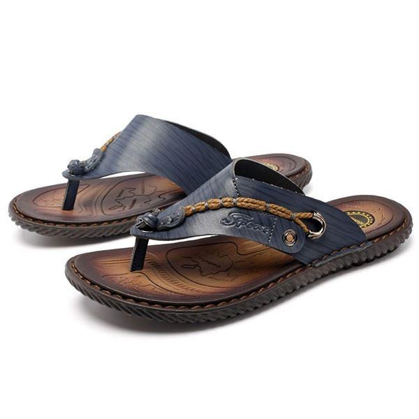 Sommer Herren Ledersandalen Flip Flops Weiche Sohle Hausschuhe Strandschuhe