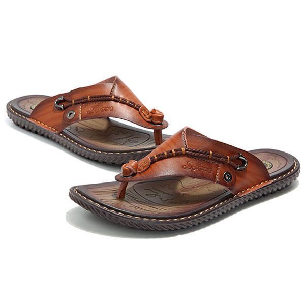 Sommer Herren Ledersandalen Flip Flops Weiche Sohle Hausschuhe Strandschuhe