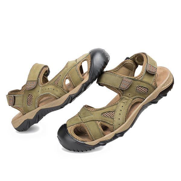 Sommer Strand Sandalen Für Herren Atmungsaktive Lederschuhe Magic Stick Anpassungsschuhe