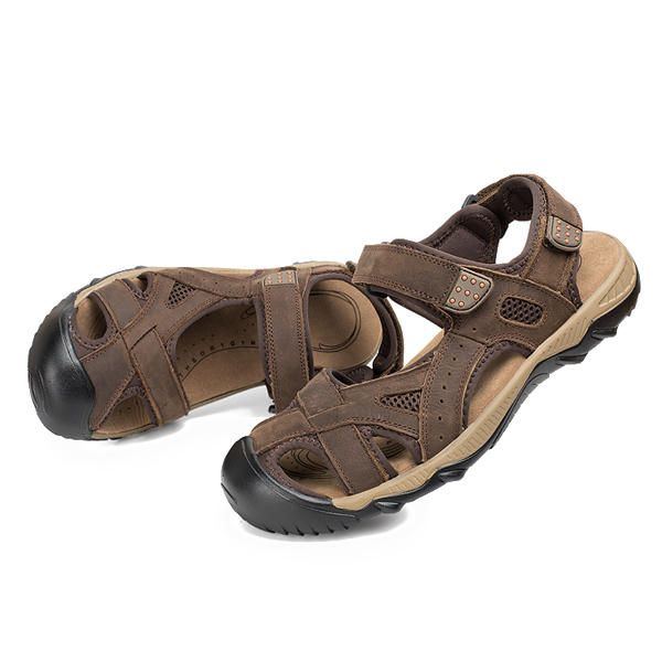 Sommer Strand Sandalen Für Herren Atmungsaktive Lederschuhe Magic Stick Anpassungsschuhe