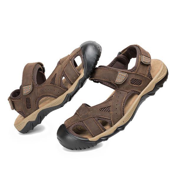 Sommer Strand Sandalen Für Herren Atmungsaktive Lederschuhe Magic Stick Anpassungsschuhe