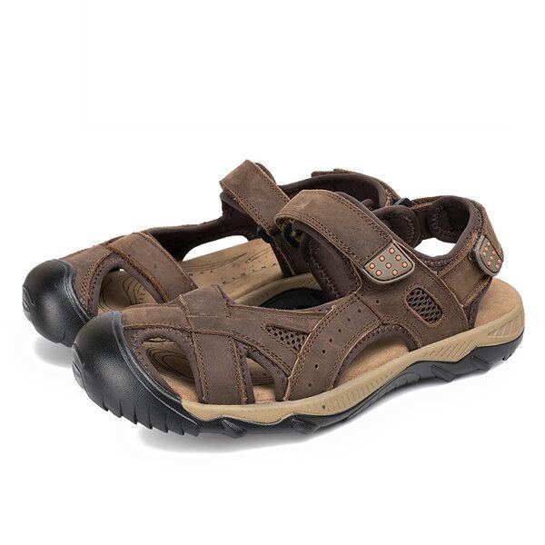 Sommer Strand Sandalen Für Herren Atmungsaktive Lederschuhe Magic Stick Anpassungsschuhe