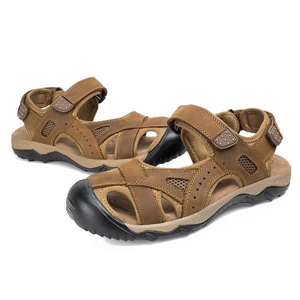 Sommer Strand Sandalen Für Herren Atmungsaktive Lederschuhe Magic Stick Anpassungsschuhe