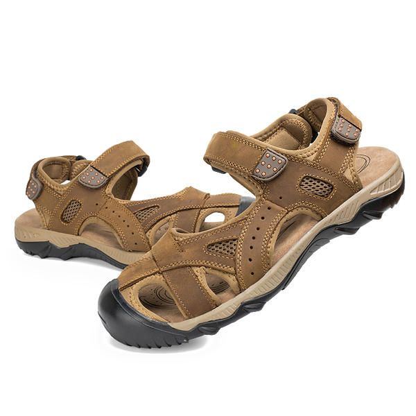 Sommer Strand Sandalen Für Herren Atmungsaktive Lederschuhe Magic Stick Anpassungsschuhe