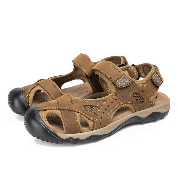 Sommer Strand Sandalen Für Herren Atmungsaktive Lederschuhe Magic Stick Anpassungsschuhe