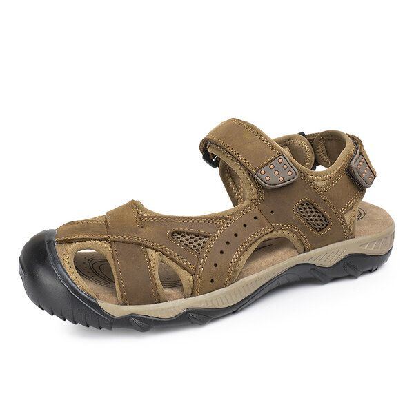 Sommer Strand Sandalen Für Herren Atmungsaktive Lederschuhe Magic Stick Anpassungsschuhe