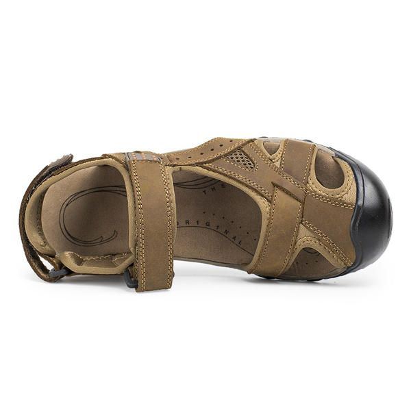 Sommer Strand Sandalen Für Herren Atmungsaktive Lederschuhe Magic Stick Anpassungsschuhe