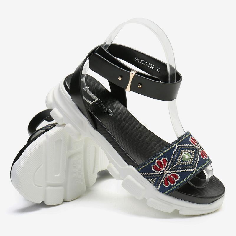 Sport Plateau Sandalen Mit Bestickten Riemchen Für Damen