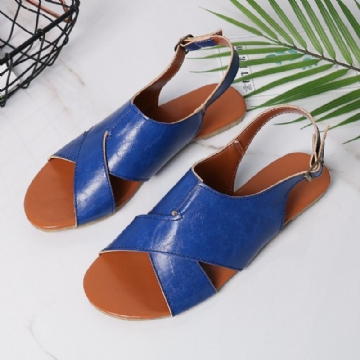 Wome Beach Peep Toe Cross Buckle Flats Sandalen Für Damen