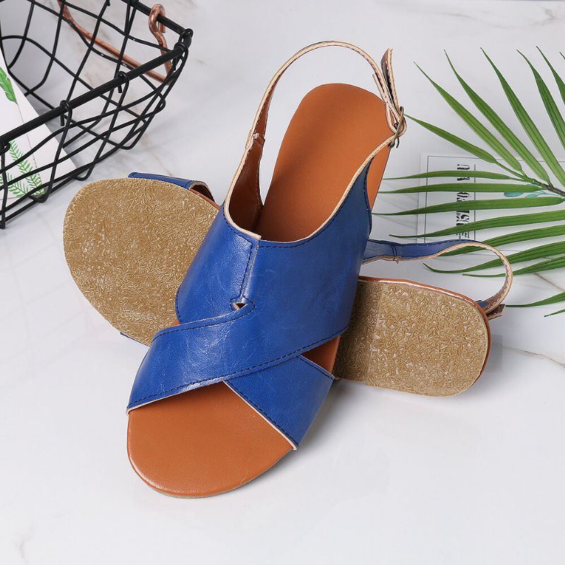 Wome Beach Peep Toe Cross Buckle Flats Sandalen Für Damen