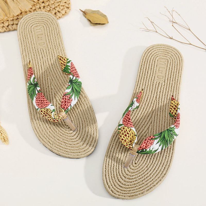 Womens Clip Toe Floral Massage Soles Beach Flats Sandalen