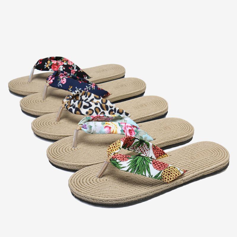 Womens Clip Toe Floral Massage Soles Beach Flats Sandalen