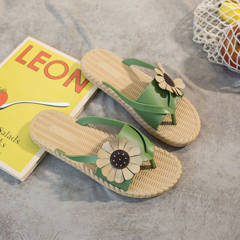 Womens Clip Toe Sunflower Beach Massage Soles Slide Sandalen