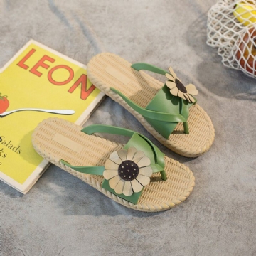 Womens Clip Toe Sunflower Beach Massage Soles Slide Sandalen